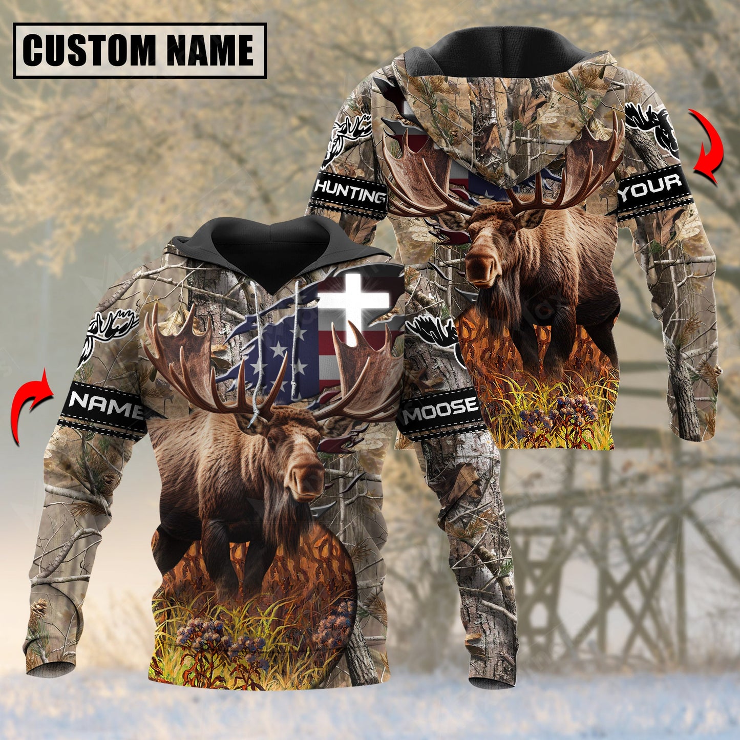 Brown Wilderness Moose Hunting Personalized Name 3D Hoodie