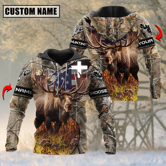 Brown Wilderness Moose Hunting Personalized Name 3D Hoodie