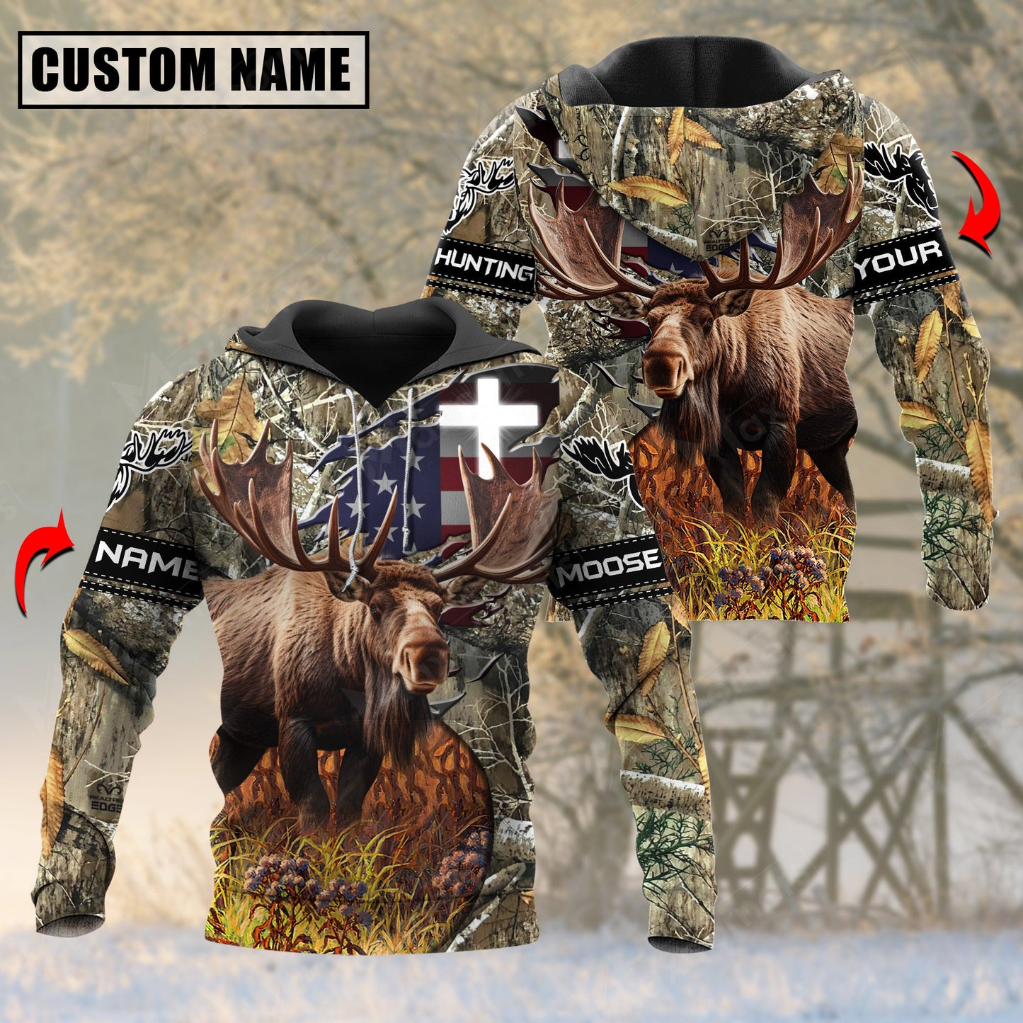 Grass Brown Wilderness Moose Hunting Personalized Name 3D Hoodie