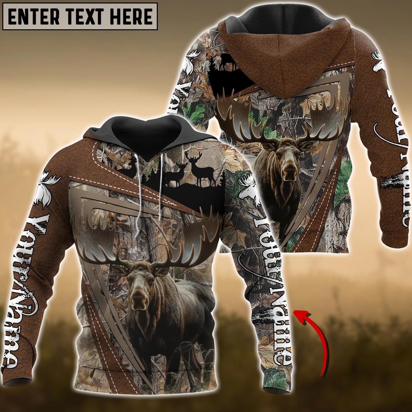 Grass Brown Wilderness Moose Hunting Personalized Name 3D Hoodie