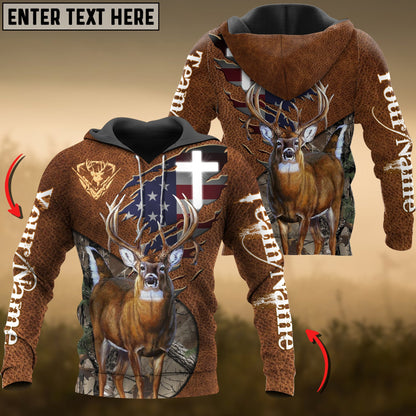 Deer Hunting USA Flag Wild Personalized Name, Team Name 3D Hoodie