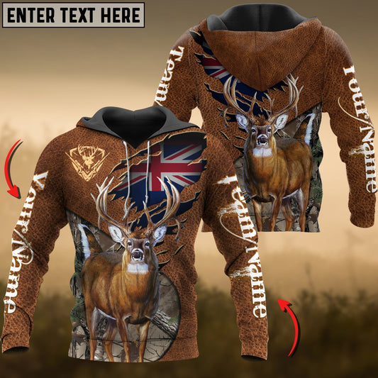 Deer Hunting New Zealand Flag Wild Personalized Name, Team Name 3D Hoodie