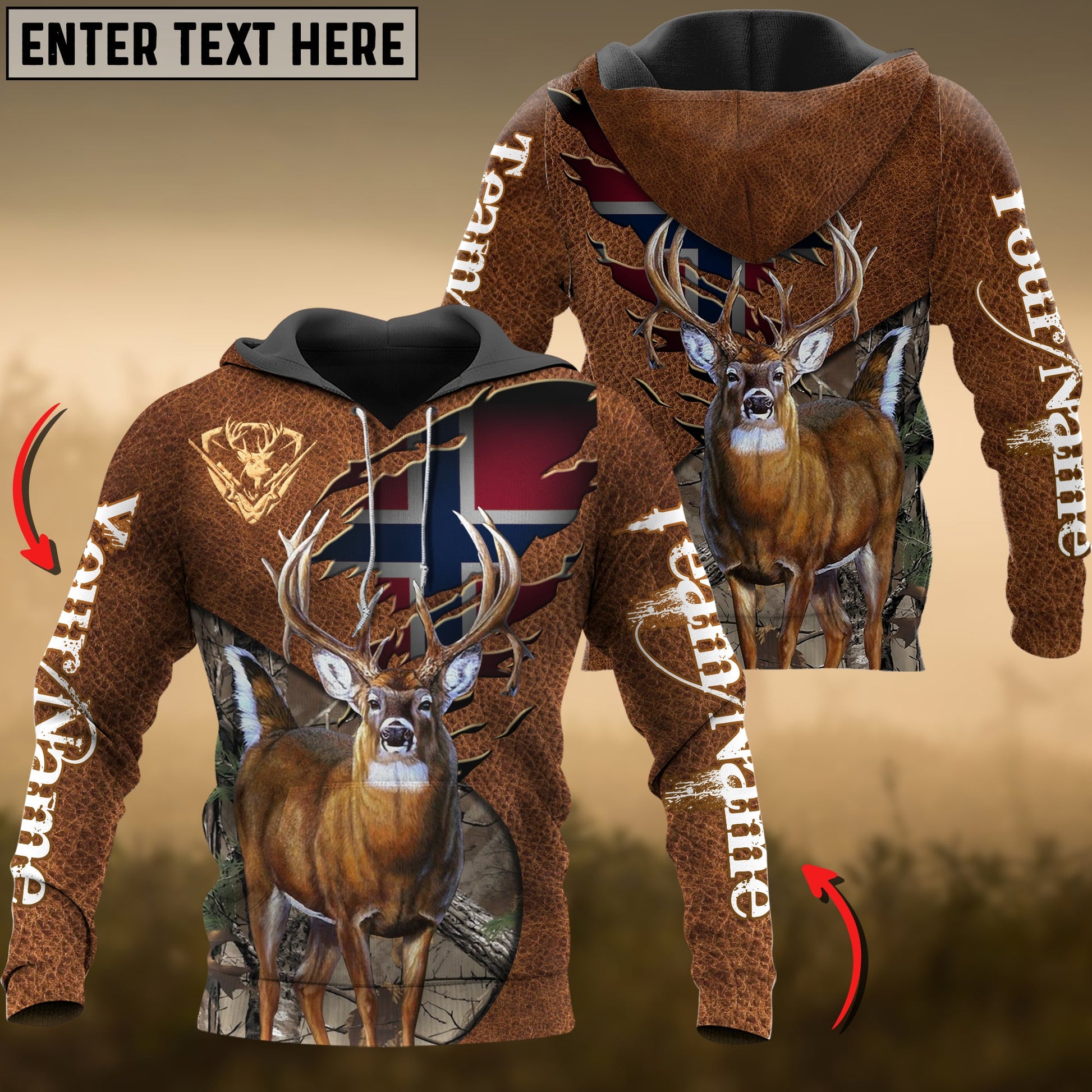 Deer Hunting Norway Flag Wild Personalized Name, Team Name 3D Hoodie