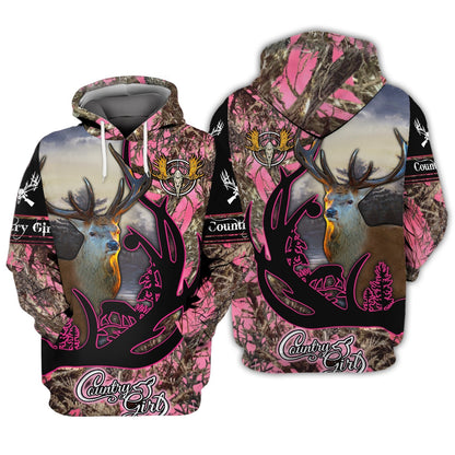 Deer Hunting Country Girl Pink Style Shirt 3D All Over Printed Clothes