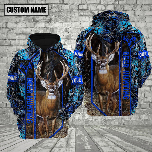 Blue Camo Deer Hunting Custom Name Shirt 3D All Over Printed Clothes