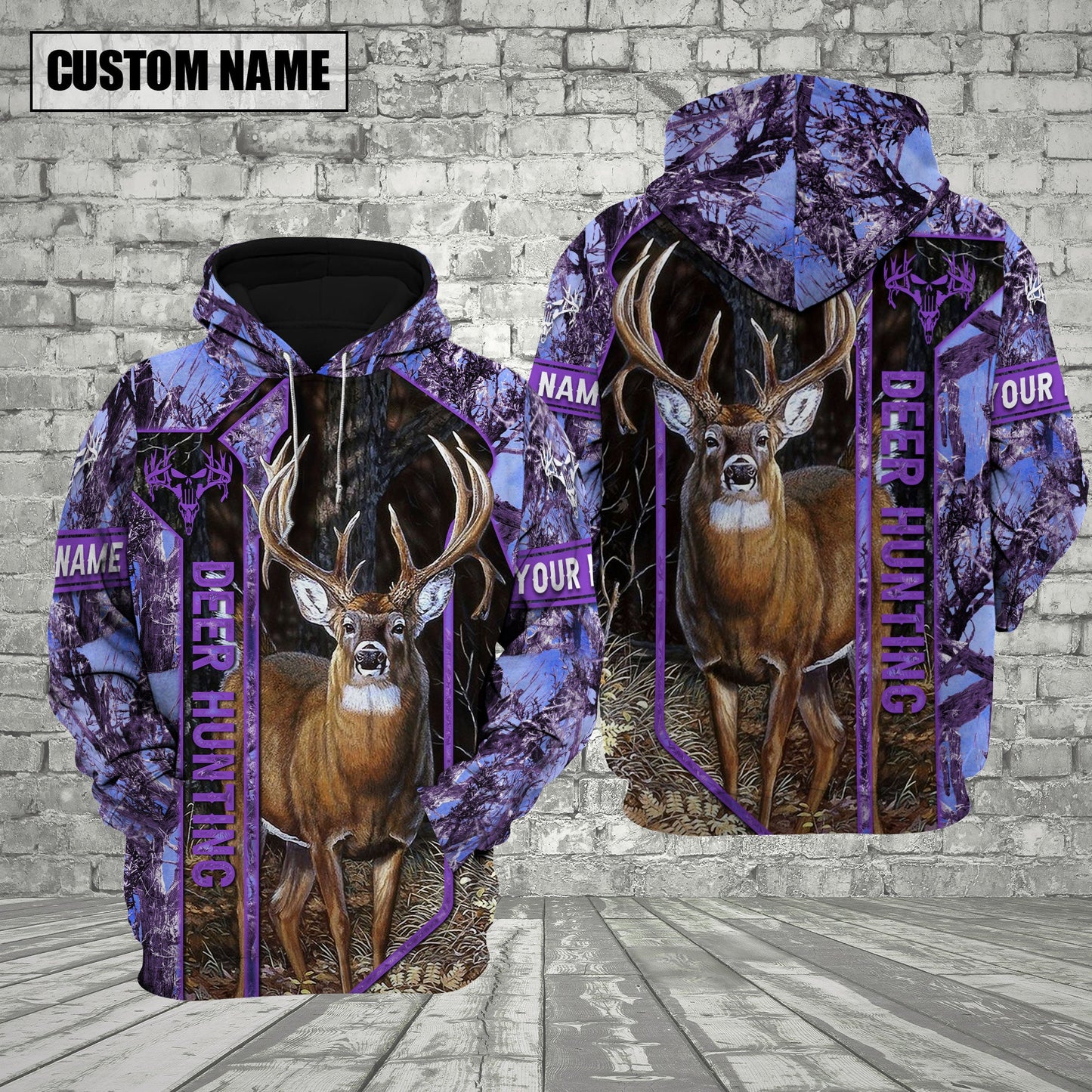 Purple Camo Deer Hunting Custom Name Shirt 3D All Over Printed Clothes