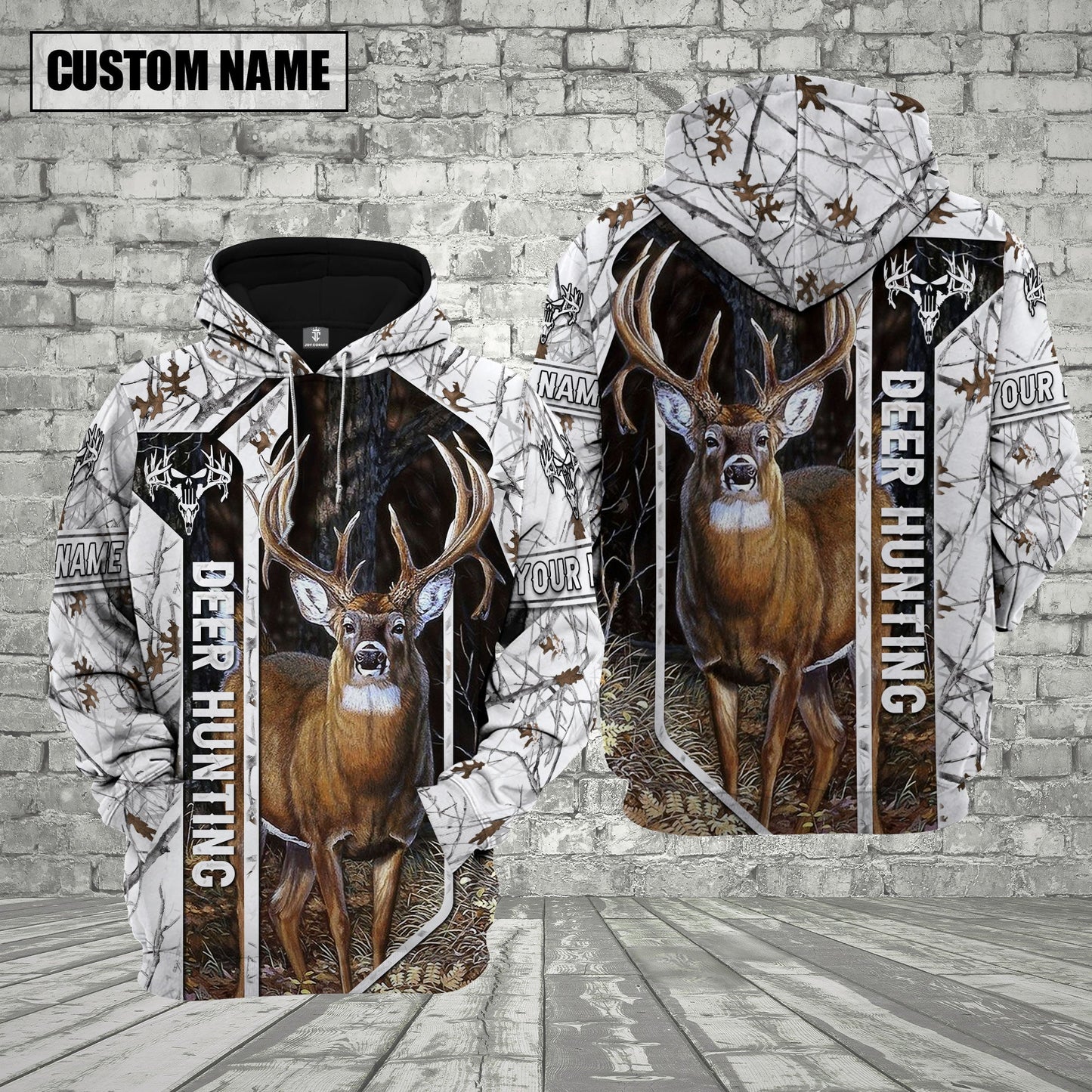 White Camo Deer Hunting Custom Name Shirt 3D All Over Printed Clothes