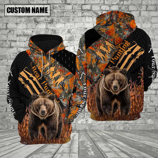 Bear Hunting Orange Camo Custom Name Shirt 3D All Over Printed Clothes