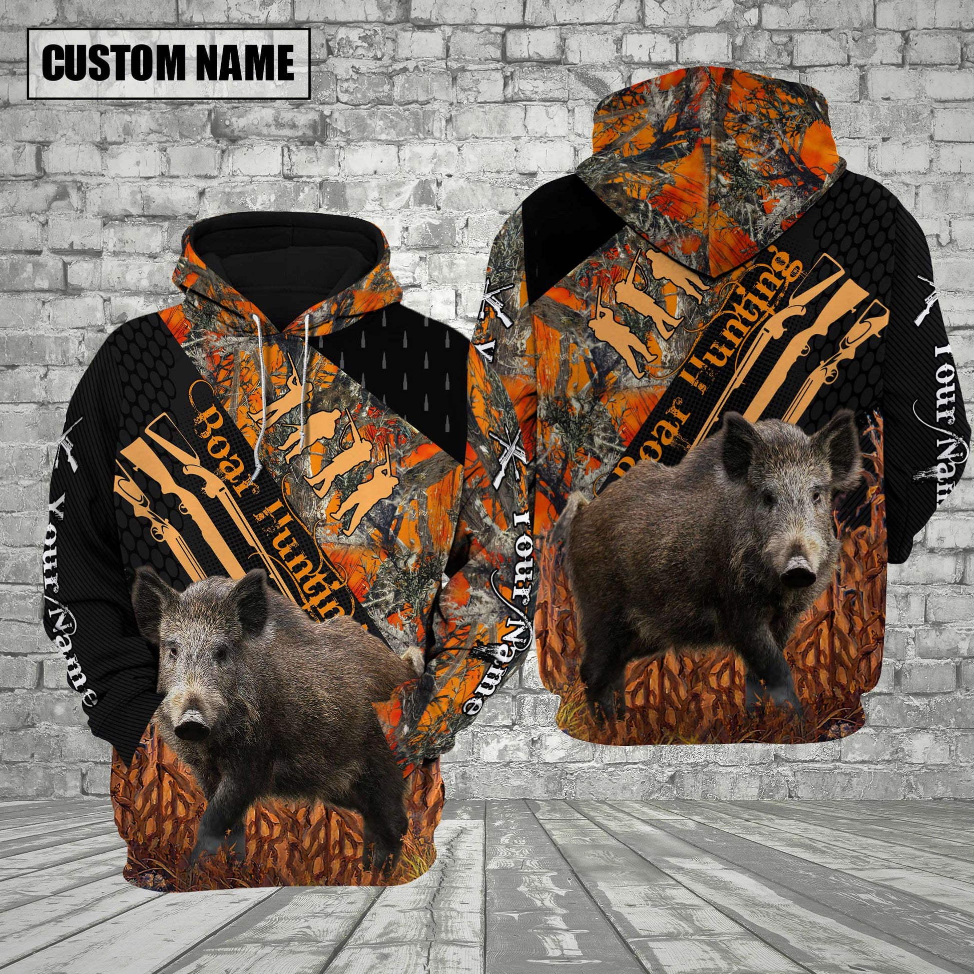 Boar Hunting Orange Camo Custom Name Shirt 3D All Over Printed Clothes