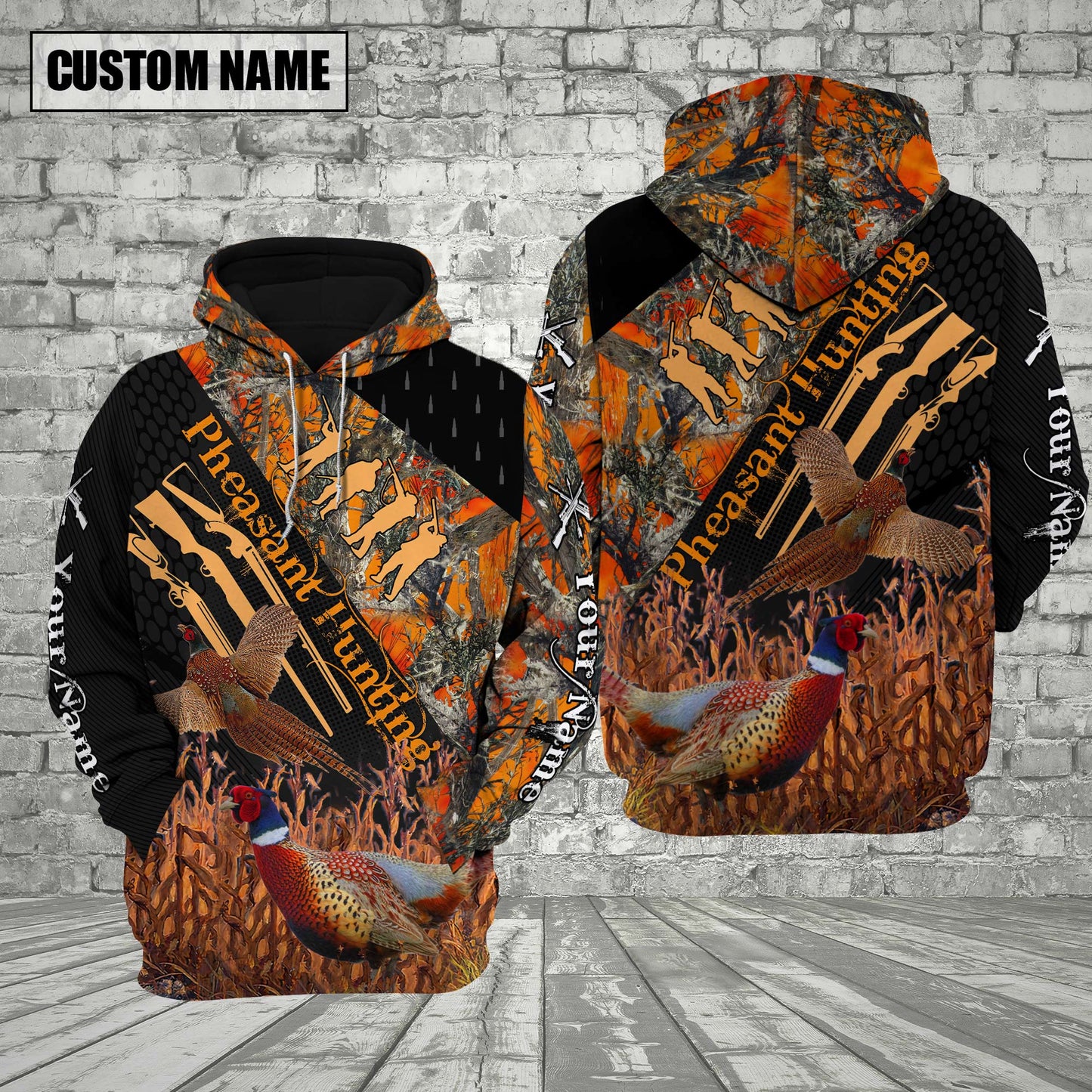 Pheasant Hunting Orange Camo Custom Name Shirt 3D All Over Printed Clothes