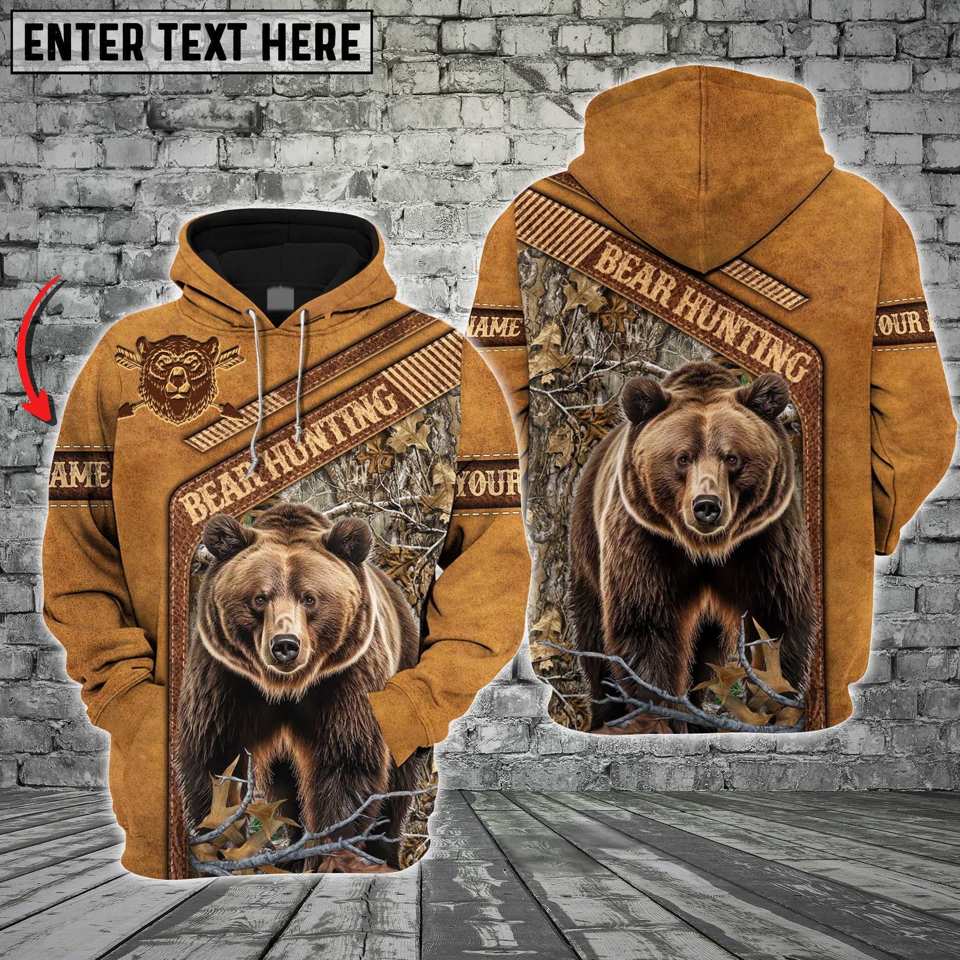 Bear Hunting Leather Pattern Custom Name Shirt 3D All Over Printed Clothes