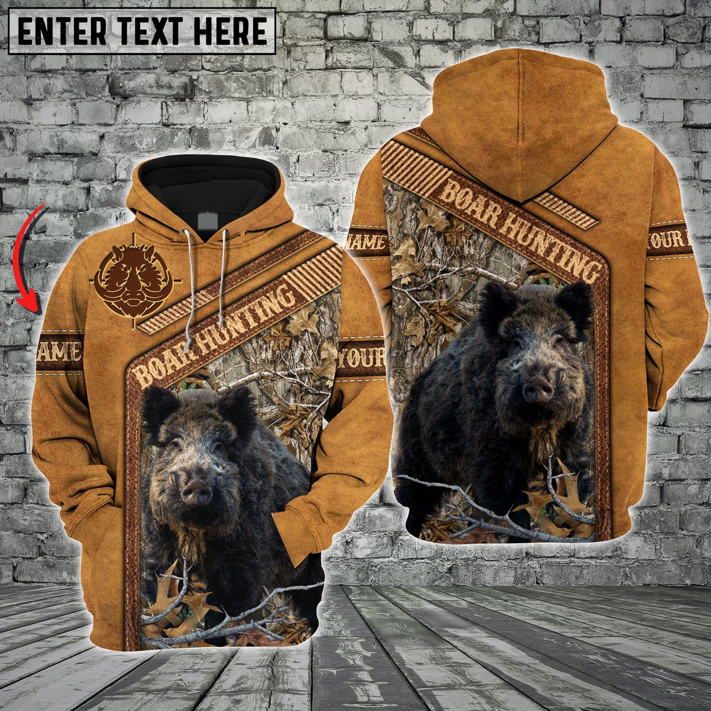 Boar Hunting Leather Pattern Custom Name Shirt 3D All Over Printed Clothes