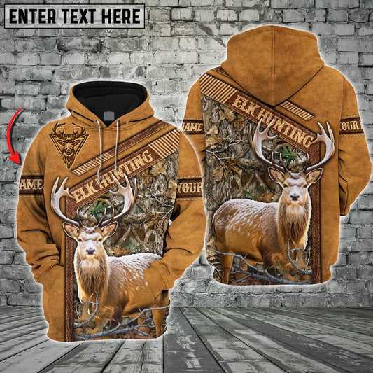 Elk Hunting Leather Pattern Custom Name Shirt 3D All Over Printed Clothes