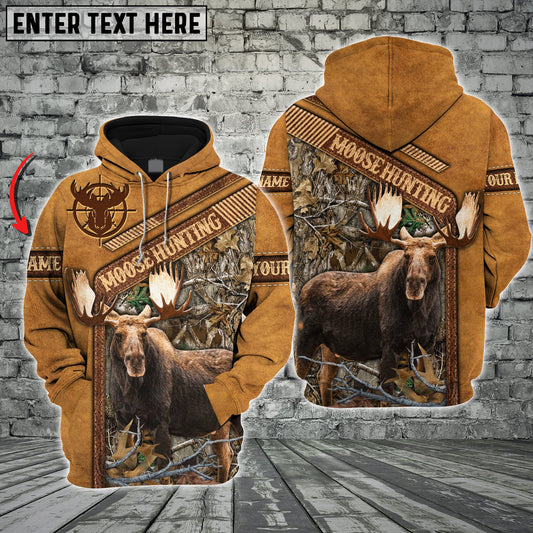 Moose Hunting Leather Pattern Custom Name Shirt 3D All Over Printed Clothes