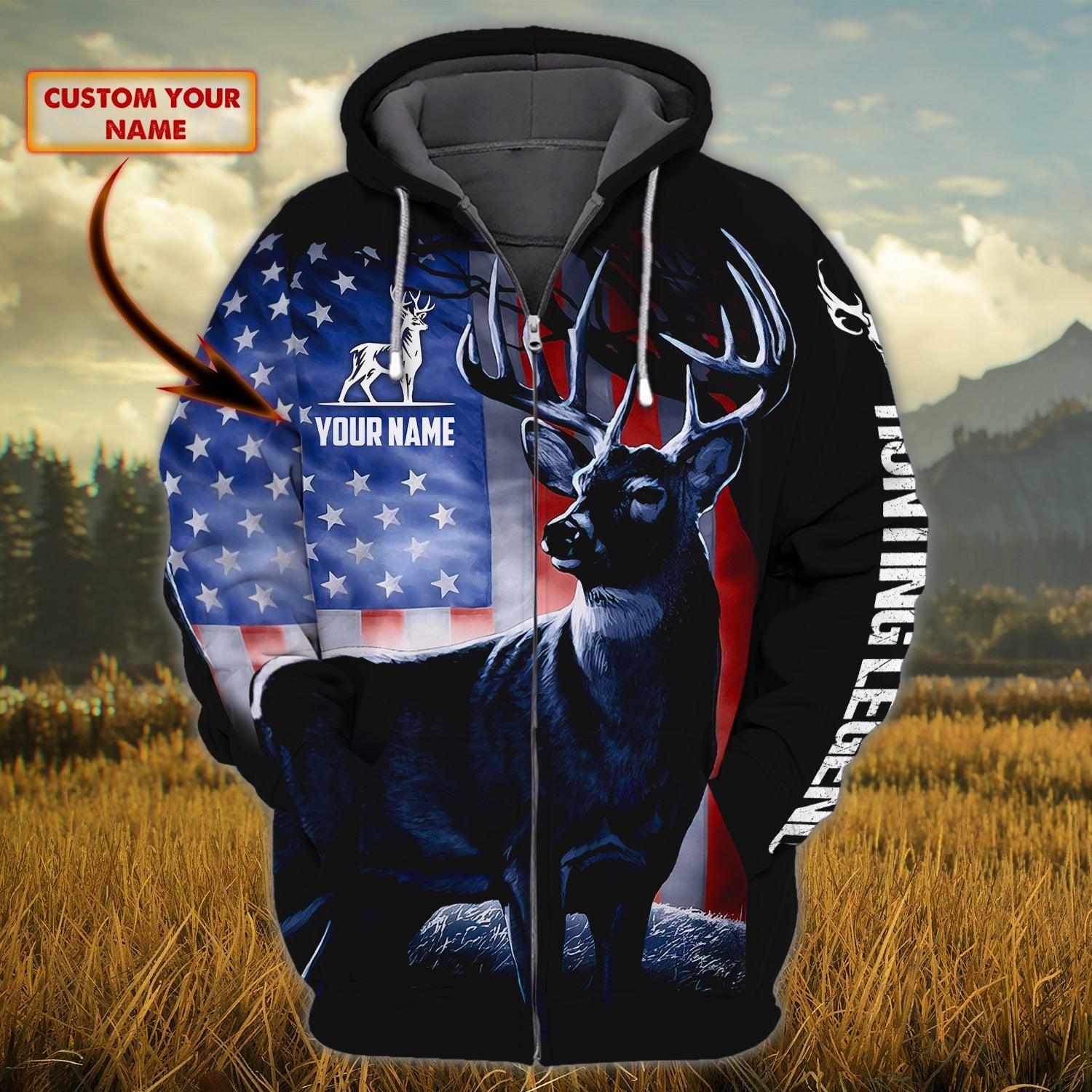 Custom Name Hunting Deer American Cool Shirt 3D All Over Printed Clothes