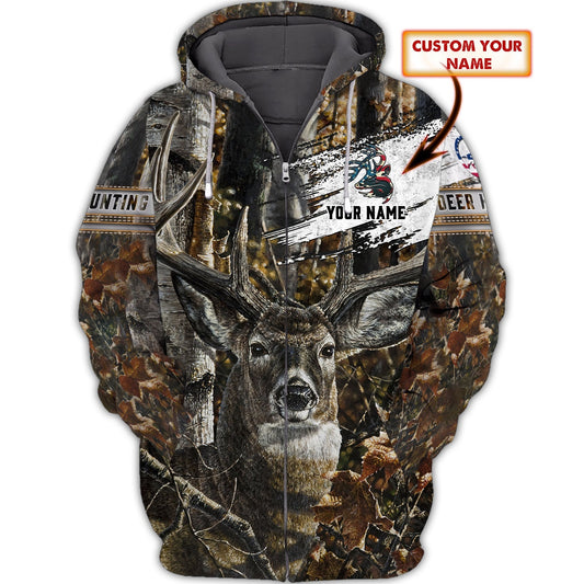 Custom Name Hunting Deer America Camo Shirt 3D All Over Printed Clothes