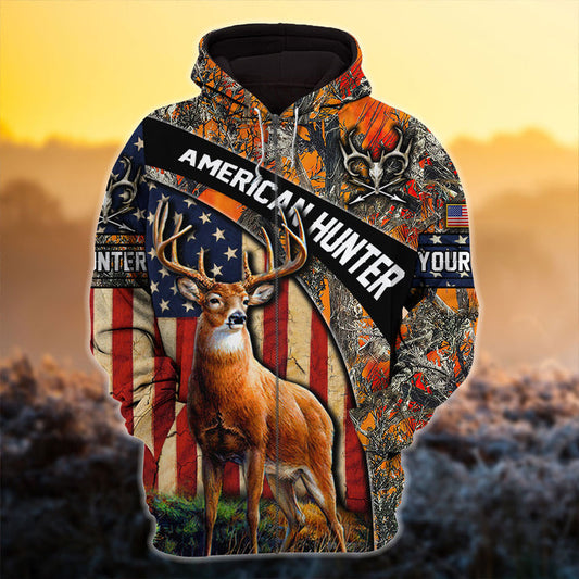 Custom Name US Flag Premium US Hunter Deer Hunting 3D All Over Printed Clothes