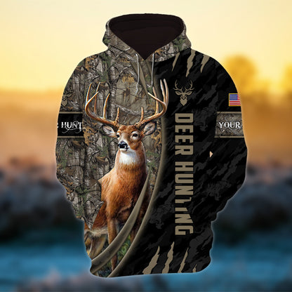 Custom Name Smoke Pattern Deer Hunting Shirt 3D All Over Printed Multicolored Clothes