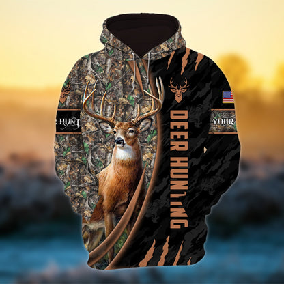 Custom Name Smoke Pattern Deer Hunting Shirt 3D All Over Printed Multicolored Clothes