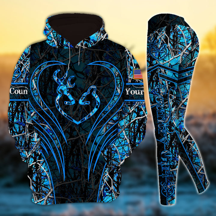 Max Corner Deer Hunting Heart Line Pattern Personalized 3D Style 3 Combo Hoodie & Legging Set