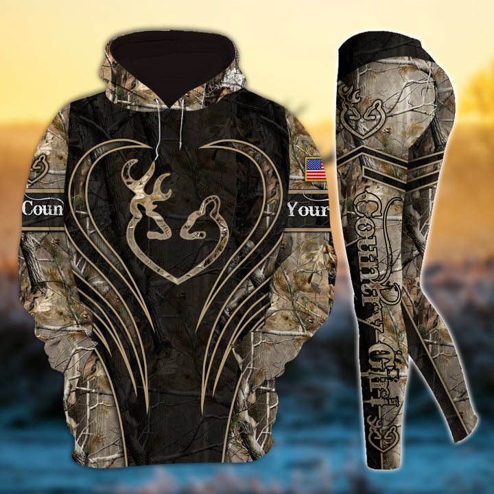 Max Corner Deer Hunting Heart Line Pattern Personalized 3D Style 7 Combo Hoodie & Legging Set