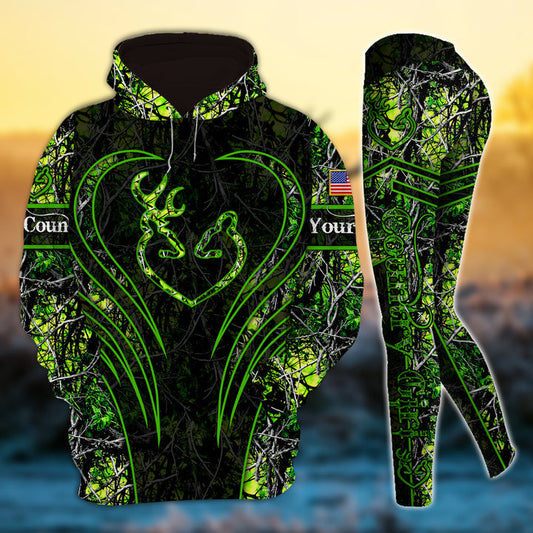 Max Corner Deer Hunting Heart Line Pattern Personalized 3D Style 8 Combo Hoodie & Legging Set