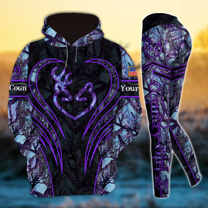 Max Corner Deer Hunting Heart Line Pattern Personalized 3D Style 1 Combo Hoodie & Legging Set