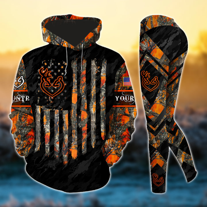 Max Corner Premium Deer Hunting US Flag Pattern Personalized Style 3 Combo Hoodie & Legging Set