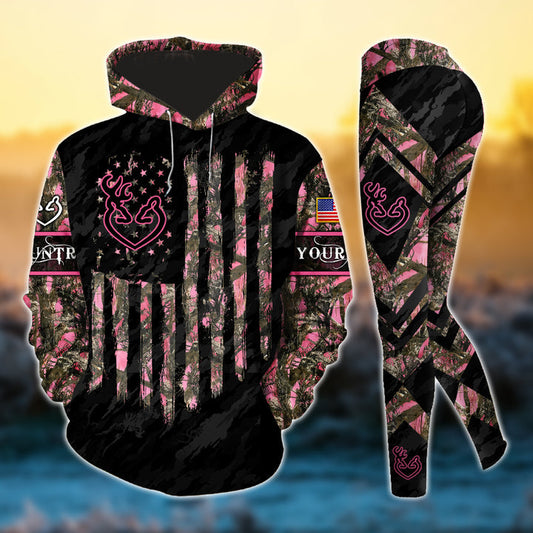 Max Corner Premium Deer Hunting US Flag Pattern Personalized Style 1 Combo Hoodie & Legging Set