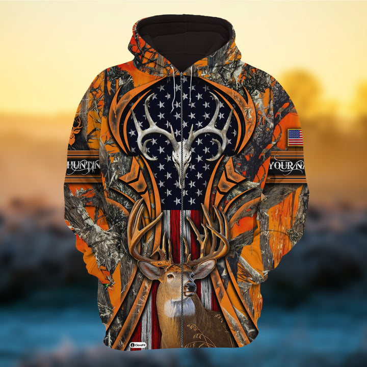 Custom Name US Flag Eternity An Old Friend Deer Hunting 3D All Over Printed Clothes