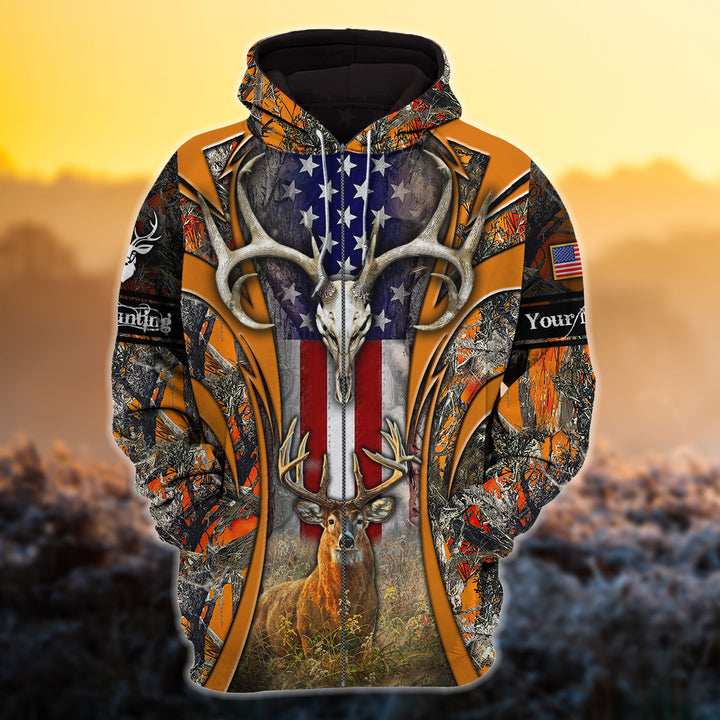 Custom Name US Flag New Edition Of Deer Hunting 3D All Over Printed Clothes