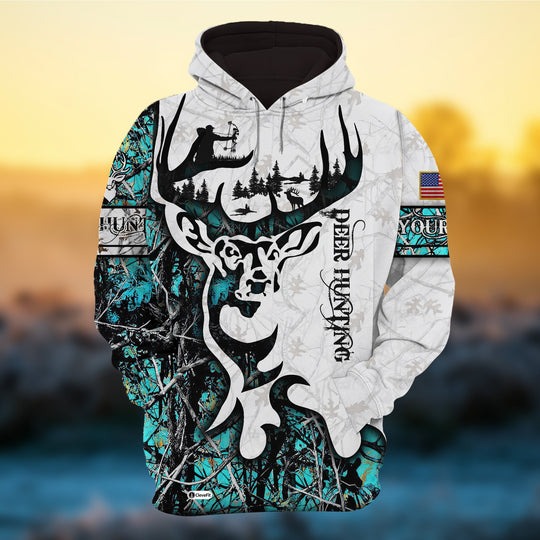 Personalized Camo Deer Hunting Hoodies All Over Print Multicolored