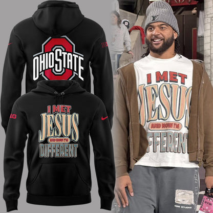 Back at Ohio State, J.T. Tuimoloau makes a statement in the I MET JESUS AND NOW IM DIFFERENT Hoodie - MS16