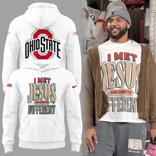 Back at Ohio State, J.T. Tuimoloau makes a statement in the I MET JESUS AND NOW IM DIFFERENT Hoodie - DC29