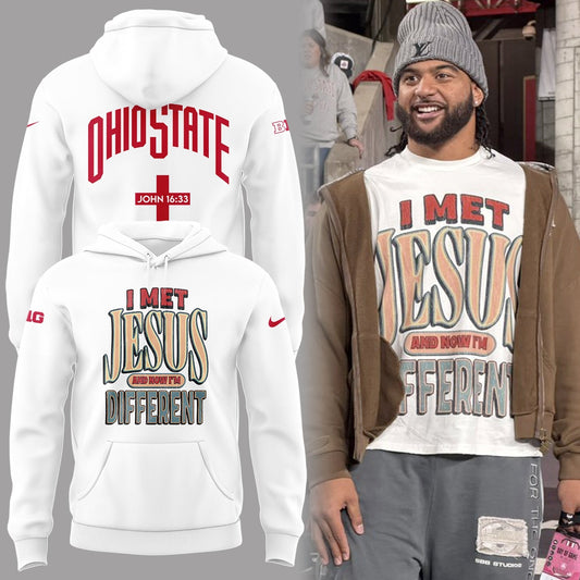 Back at Ohio State, J.T. Tuimoloau makes a statement in the I MET JESUS AND NOW IM DIFFERENT Hoodie - SQ53