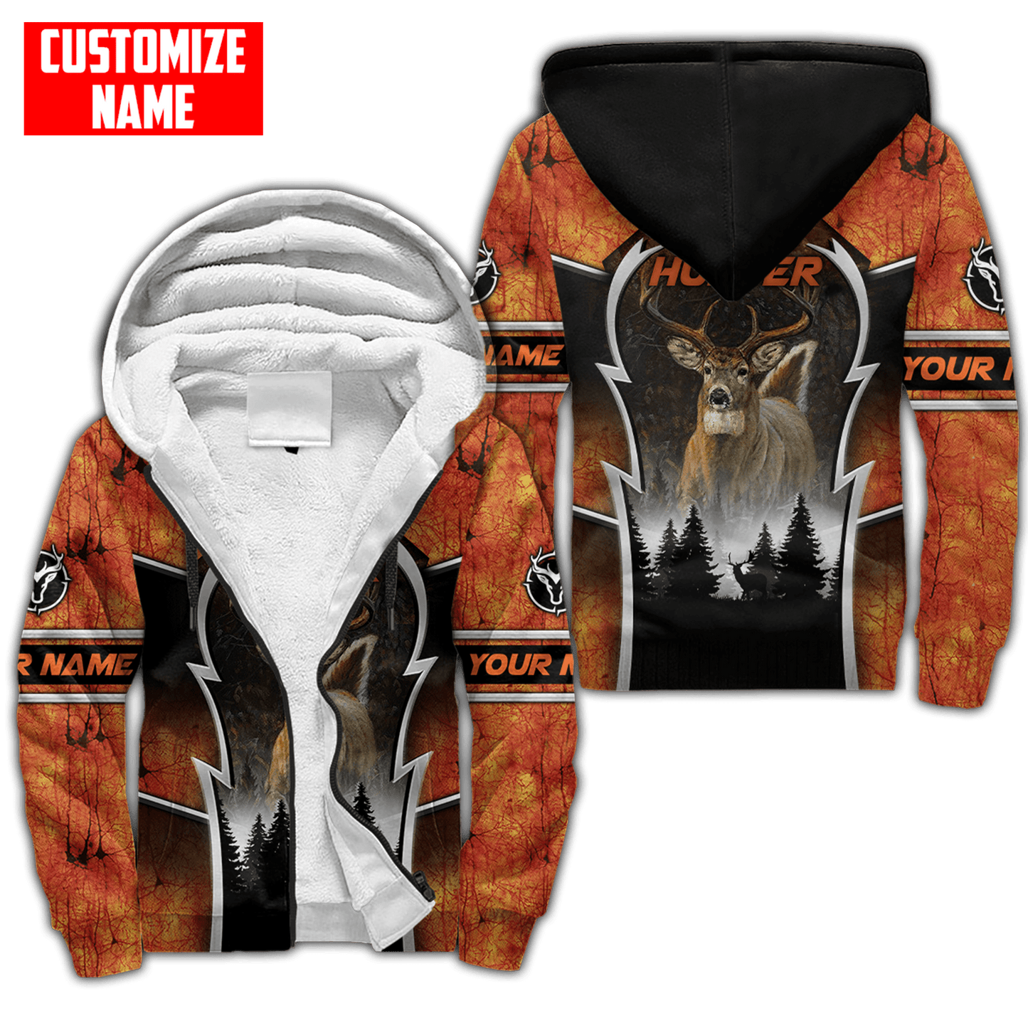 Deer Hunting Orange Personalized Name 3D Over Printed Hoodie