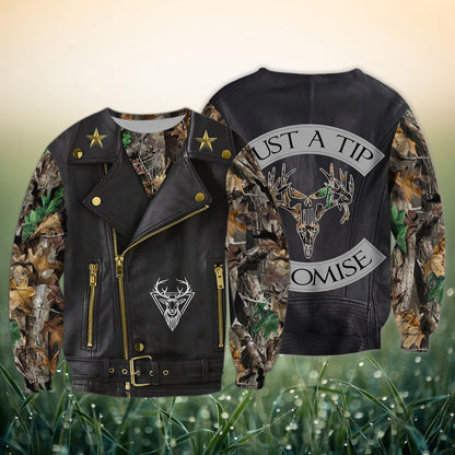 Hunting Just A Tip Black Leather Pattern Shirt 3D All Over Printed Clothes