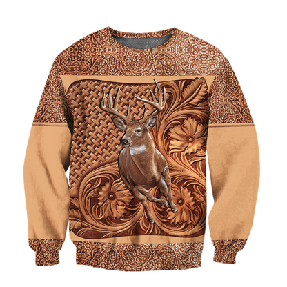 Deer Hunting Leather Flower Pattern 3D All Over Printed Shirts Gift For Hunter