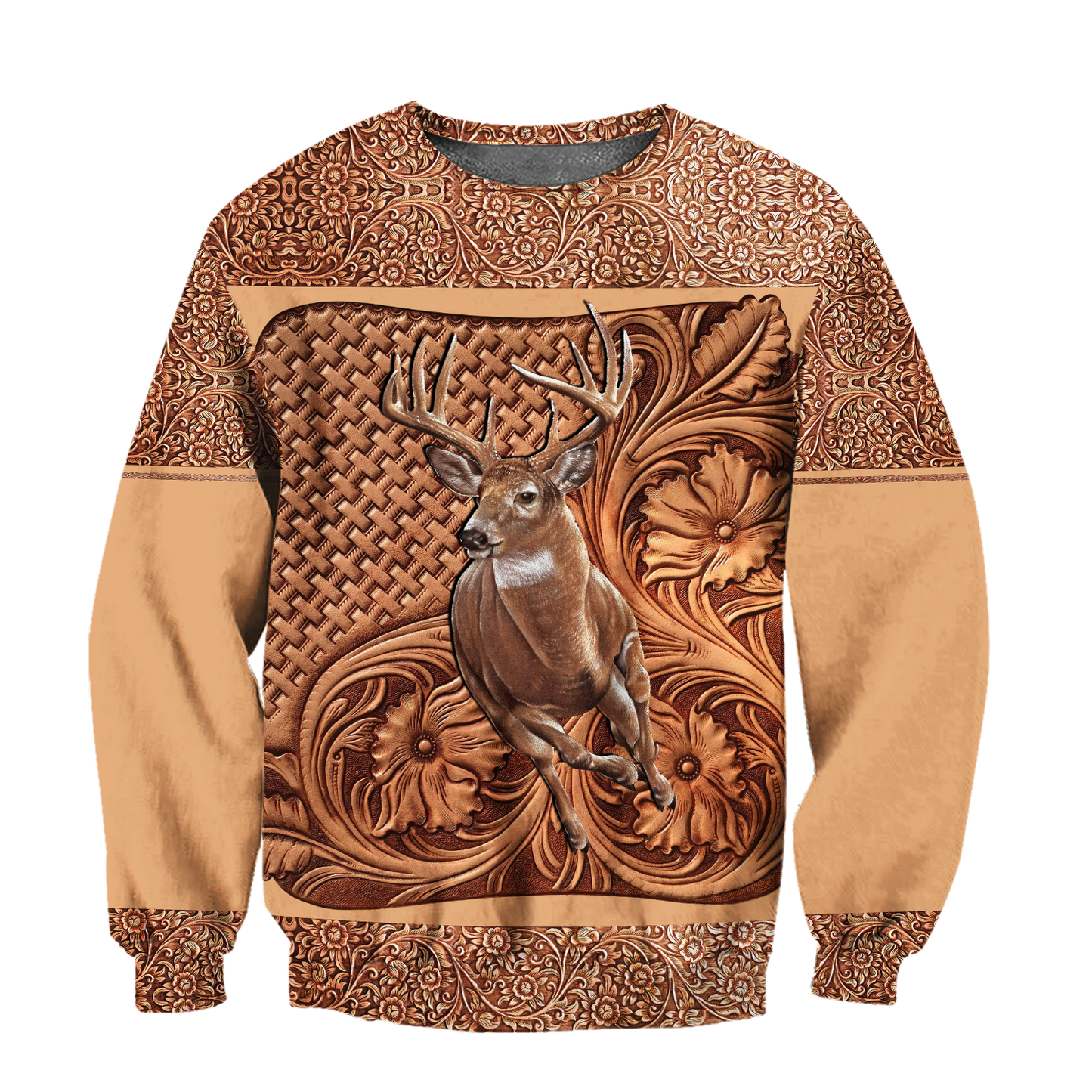 Deer Hunting Leather Flower Pattern 3D All Over Printed Shirts Gift For Hunter