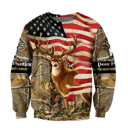 Deer Hunting America Flag 3D All Over Printed Shirts Gift For Hunter