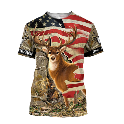 Deer Hunting America Flag 3D All Over Printed Shirts Gift For Hunter