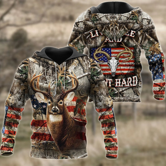 USA Flag Deer Hunting 3D Shirt