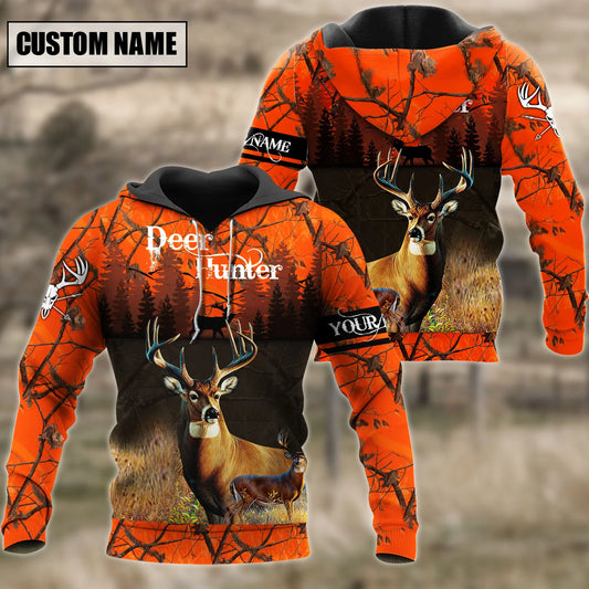 Customized Name Orange Deer Hunting 3D Shirt