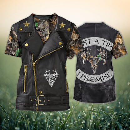 Hunting Just A Tip Black Leather Pattern Shirt 3D All Over Printed Clothes