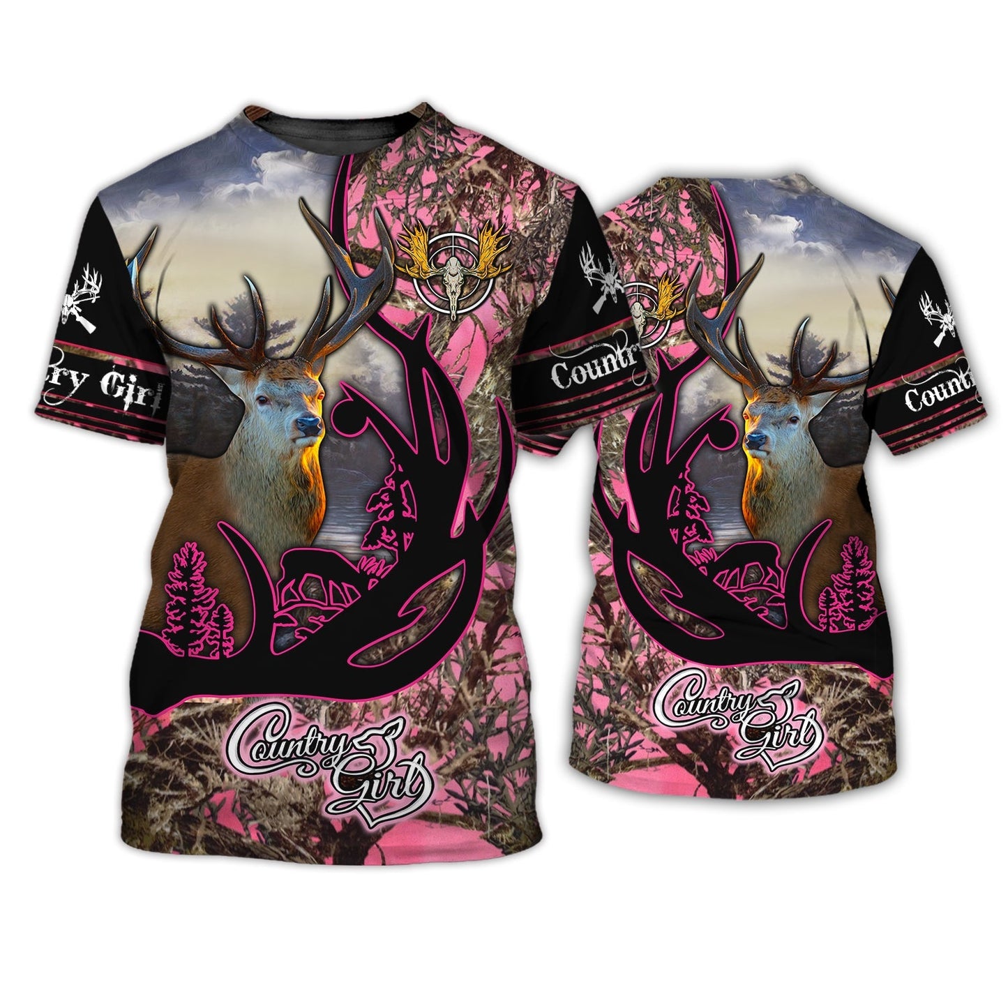 Deer Hunting Country Girl Pink Style Shirt 3D All Over Printed Clothes