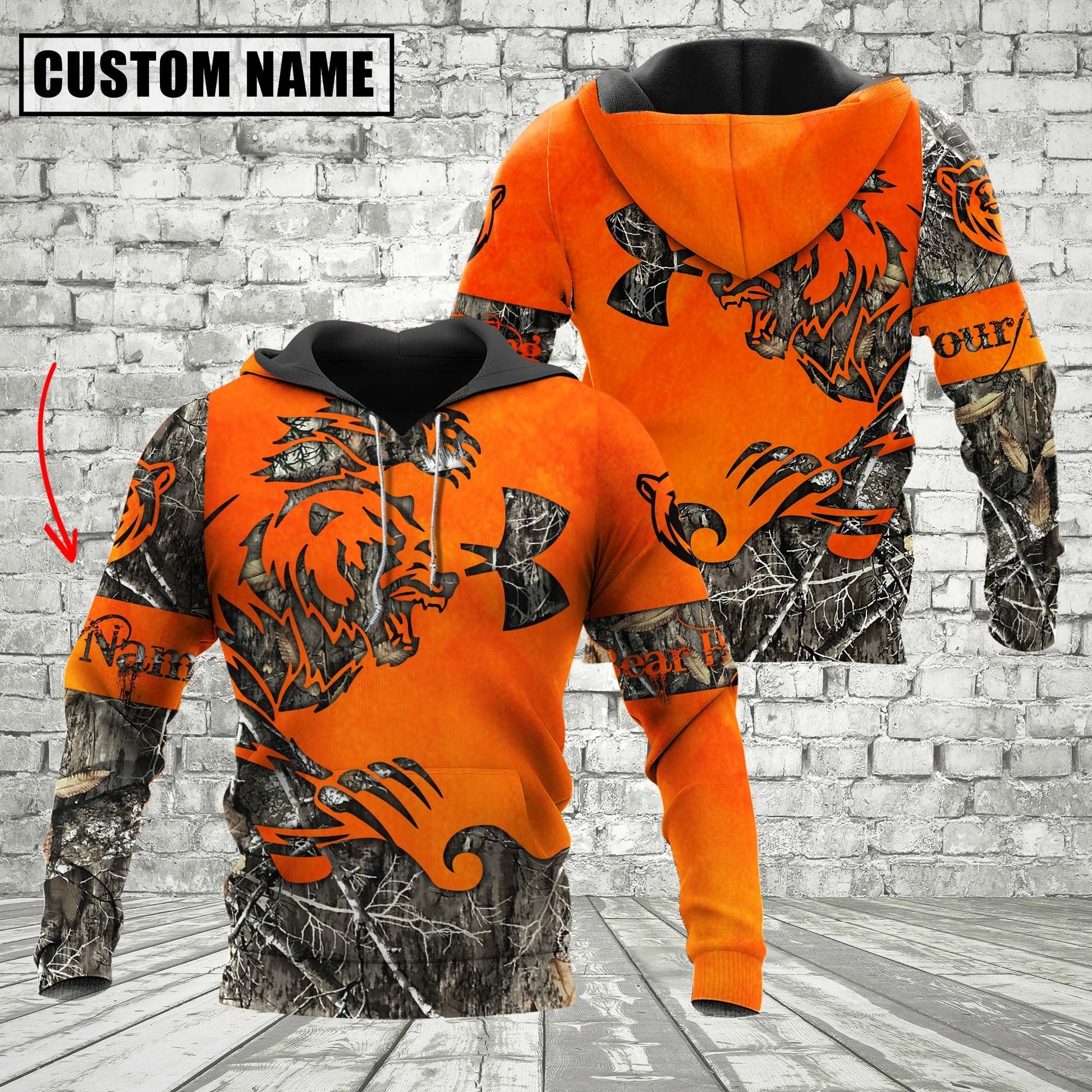 Custom Name Orange Bear Hunting Apparels