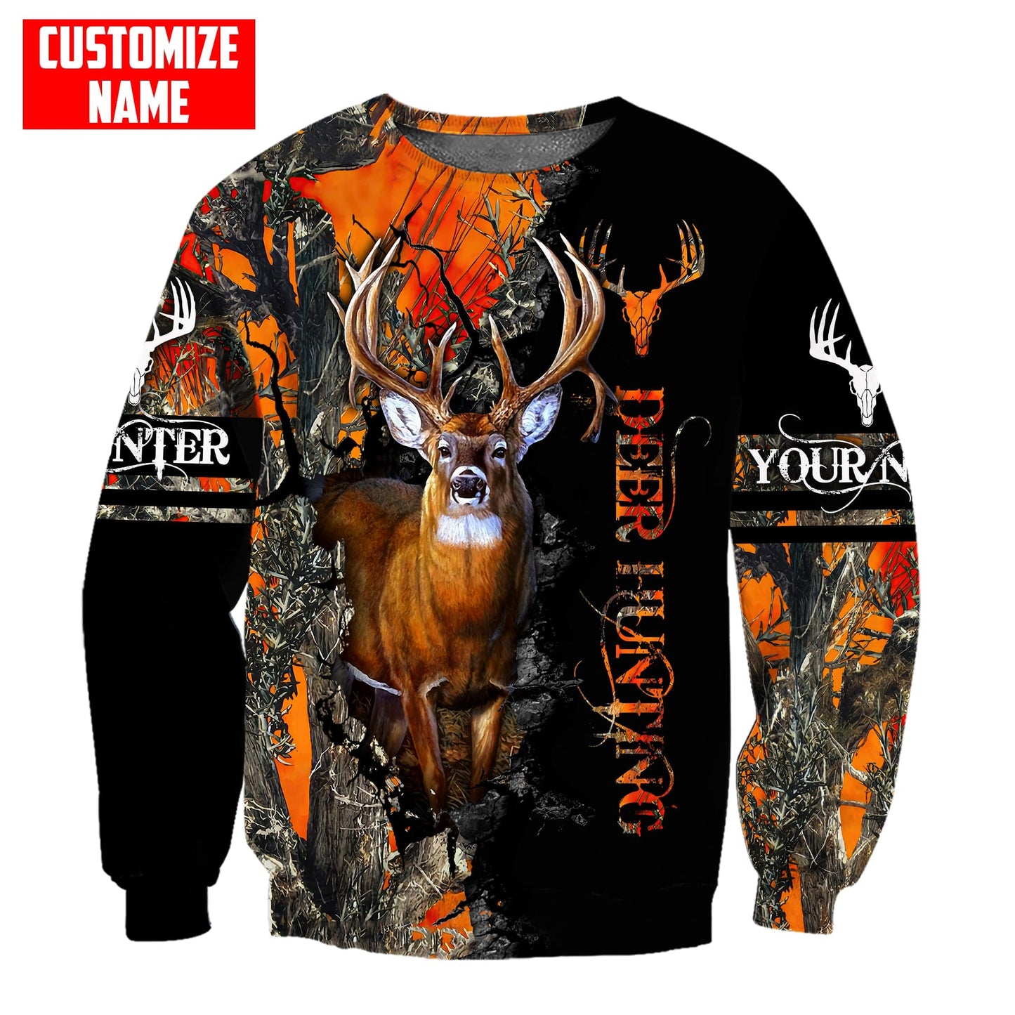 Deer Hunting Personalized Name 3D Over Printed Hoodie