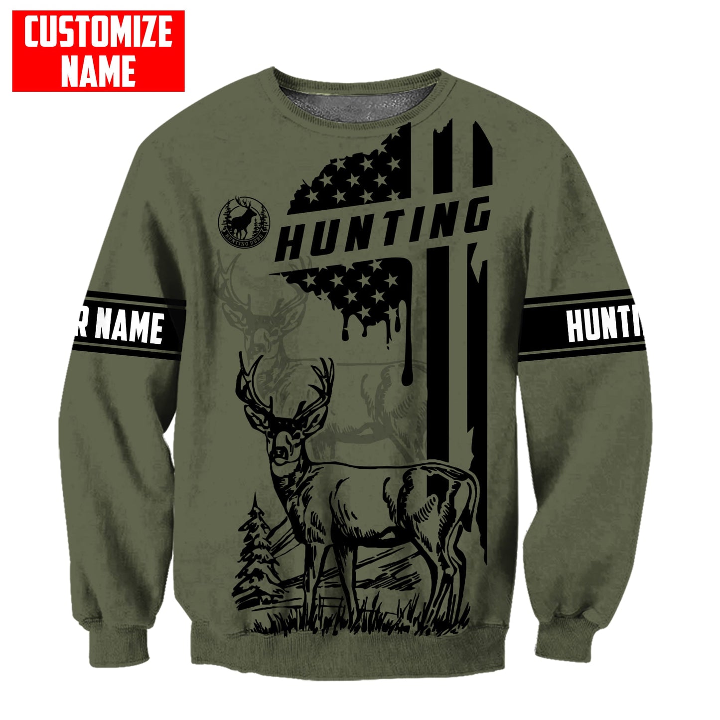 Deer Hunting Personalized Name 3D Over Printed Hoodie