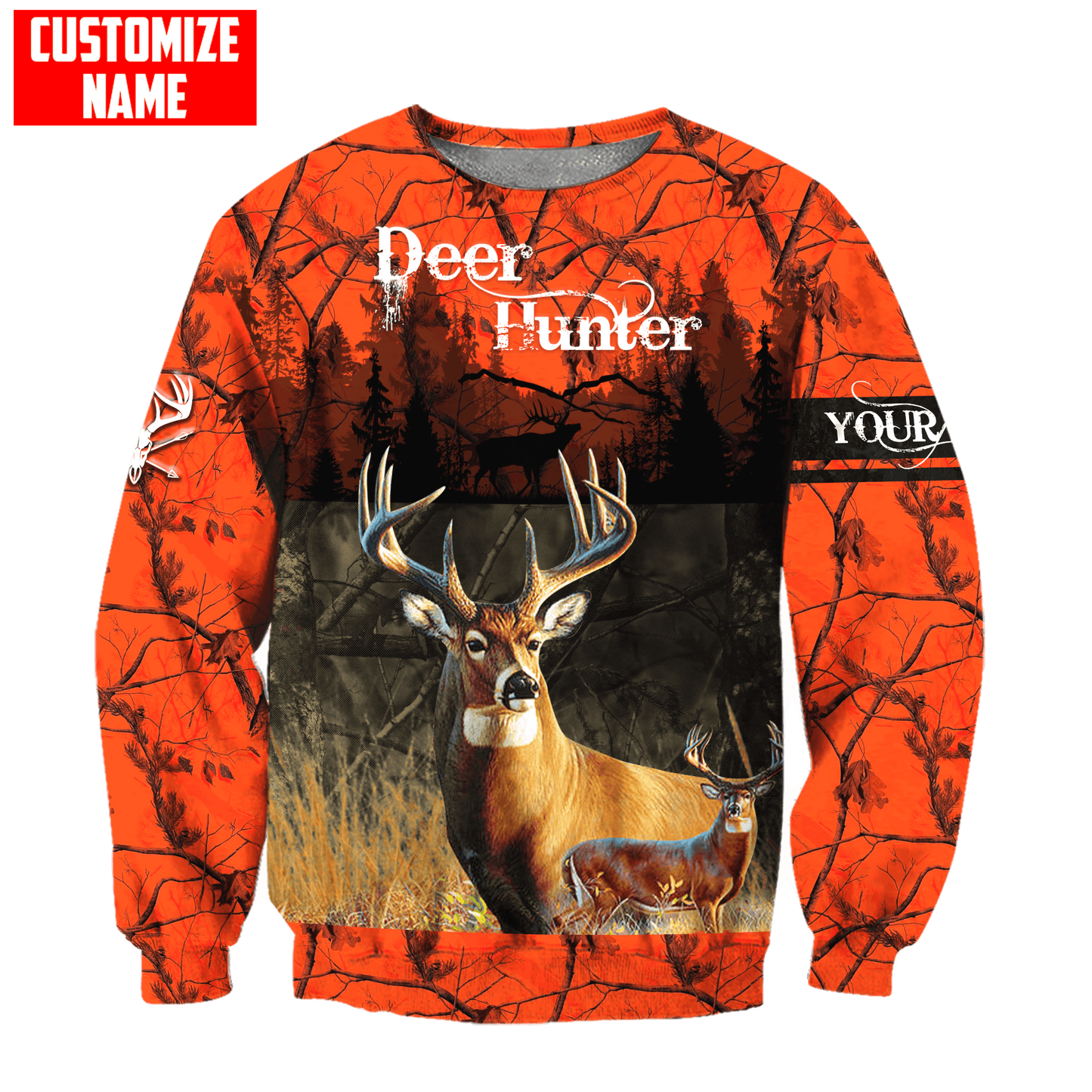 Personalized Name Deer Hunting Orange Green Camo 3D Design All Over Printed