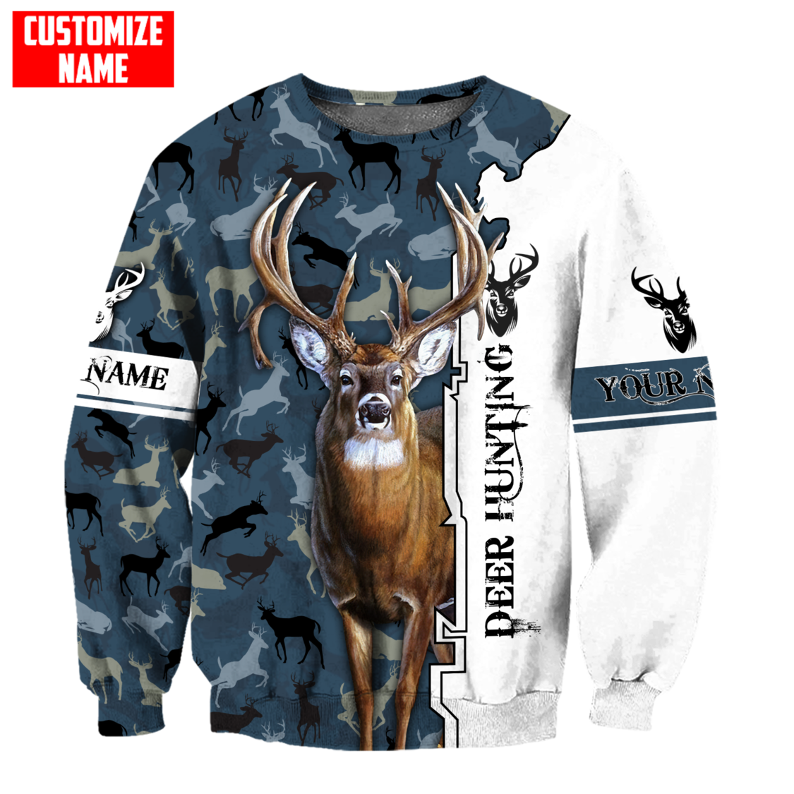 Deer Hunting Personalized Name 3D Over Printed Hoodie